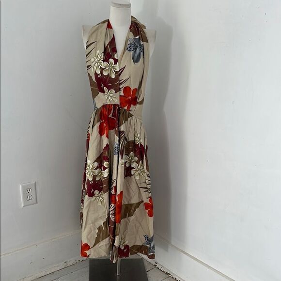Vintage 70s/80s Hawaiian Floral Handmade Open Back Full Skirt Dress - Picture 1 of 5